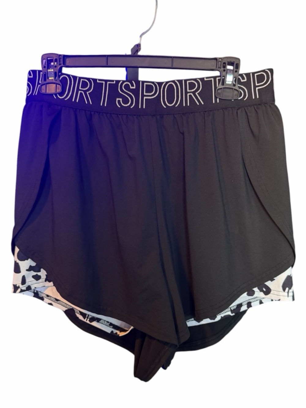 Black Athletic Layered Shorts with Cow Print Liner